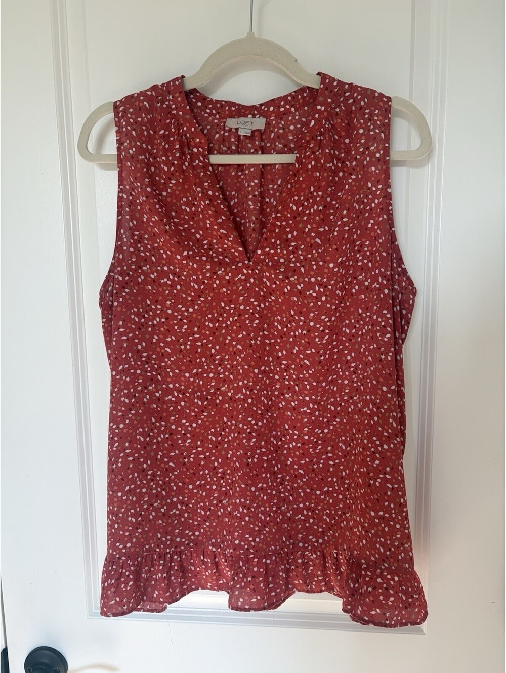 Loft Womens L Sleeveless Blouse Red Boho Preppy Workwear